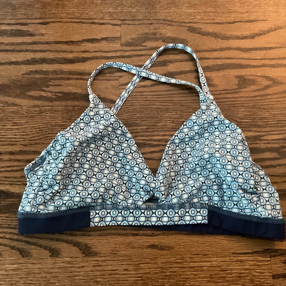 Helen Jon bikini top, blue and white pattern, size L